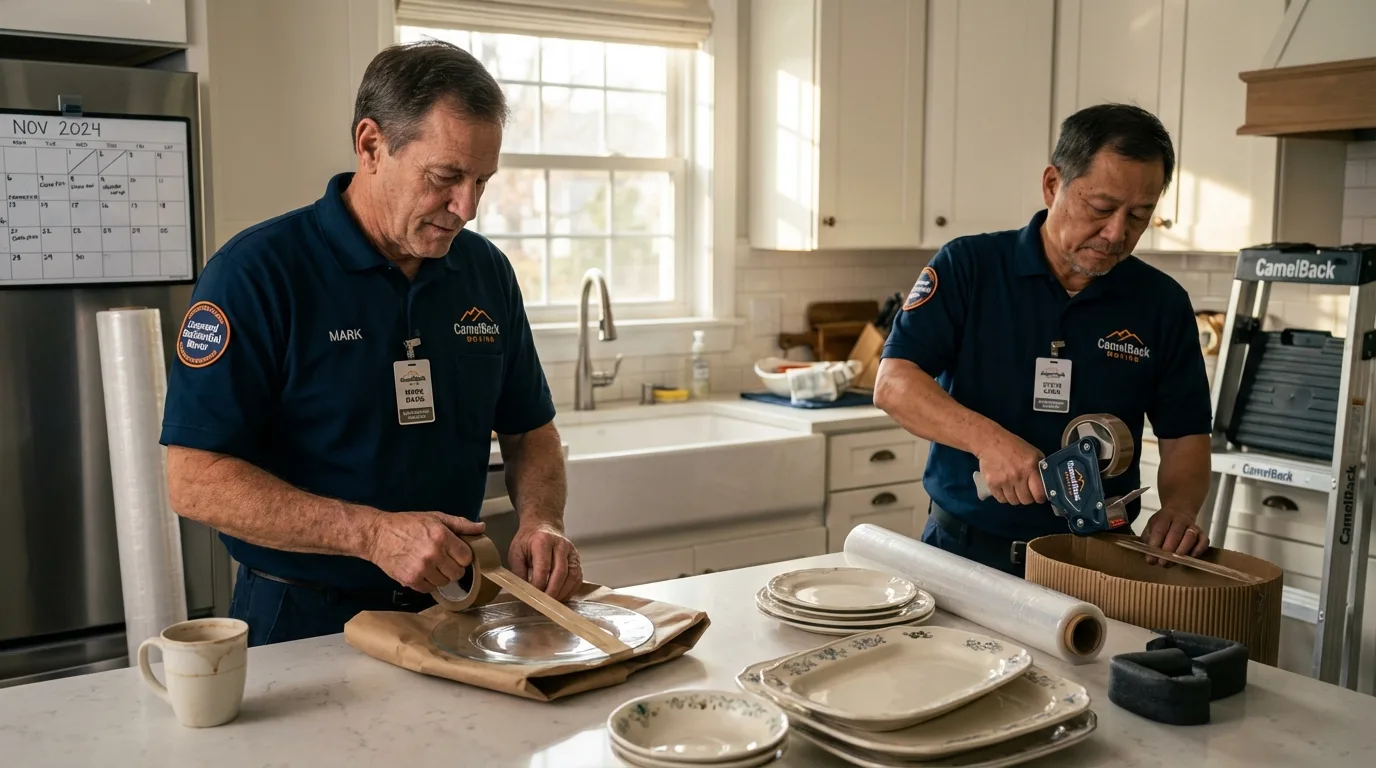 Professional crew packing kitchen dishware in Livingston, TN